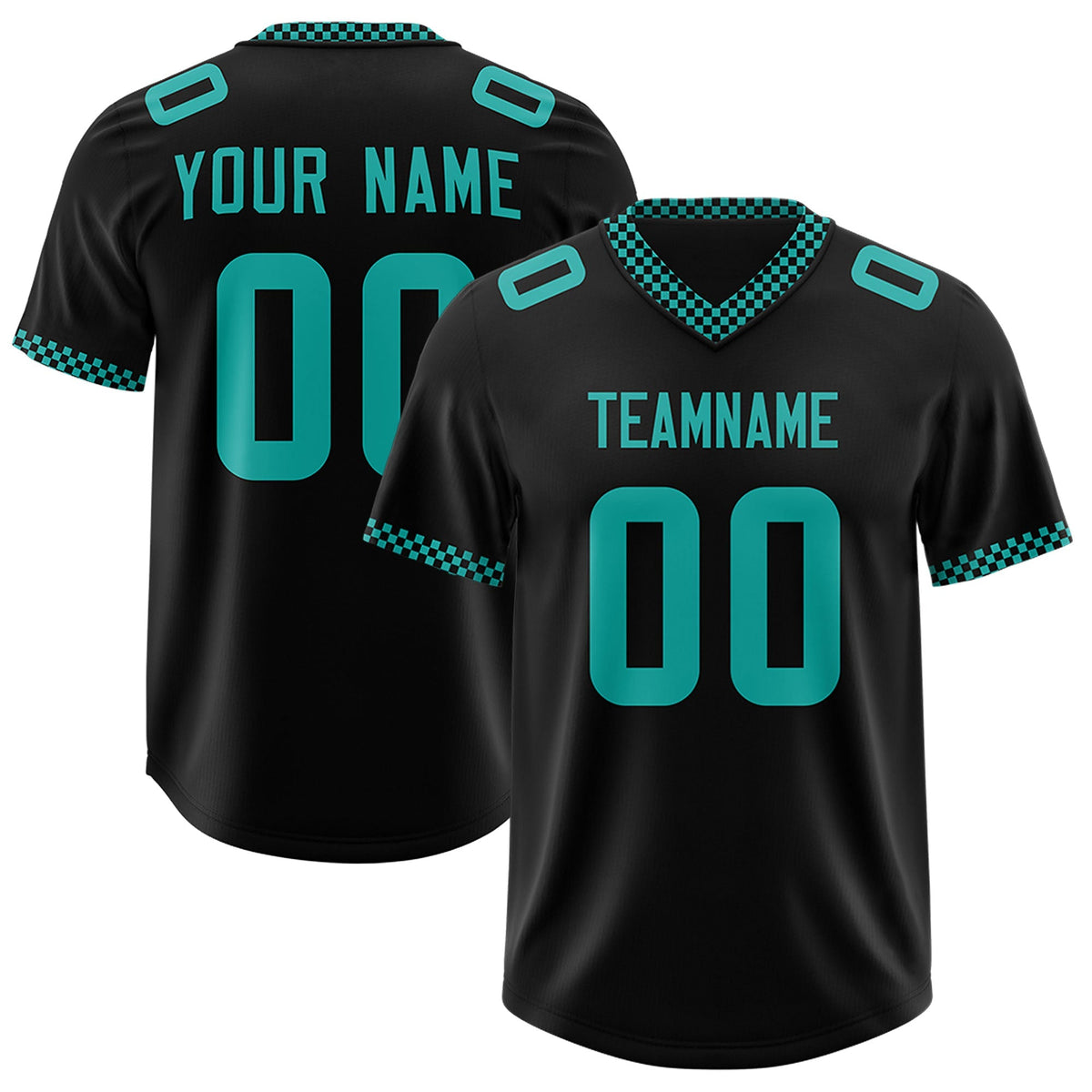 Custom Black Aqua Personalized Neckline Square Classic Authentic American Football Jersey