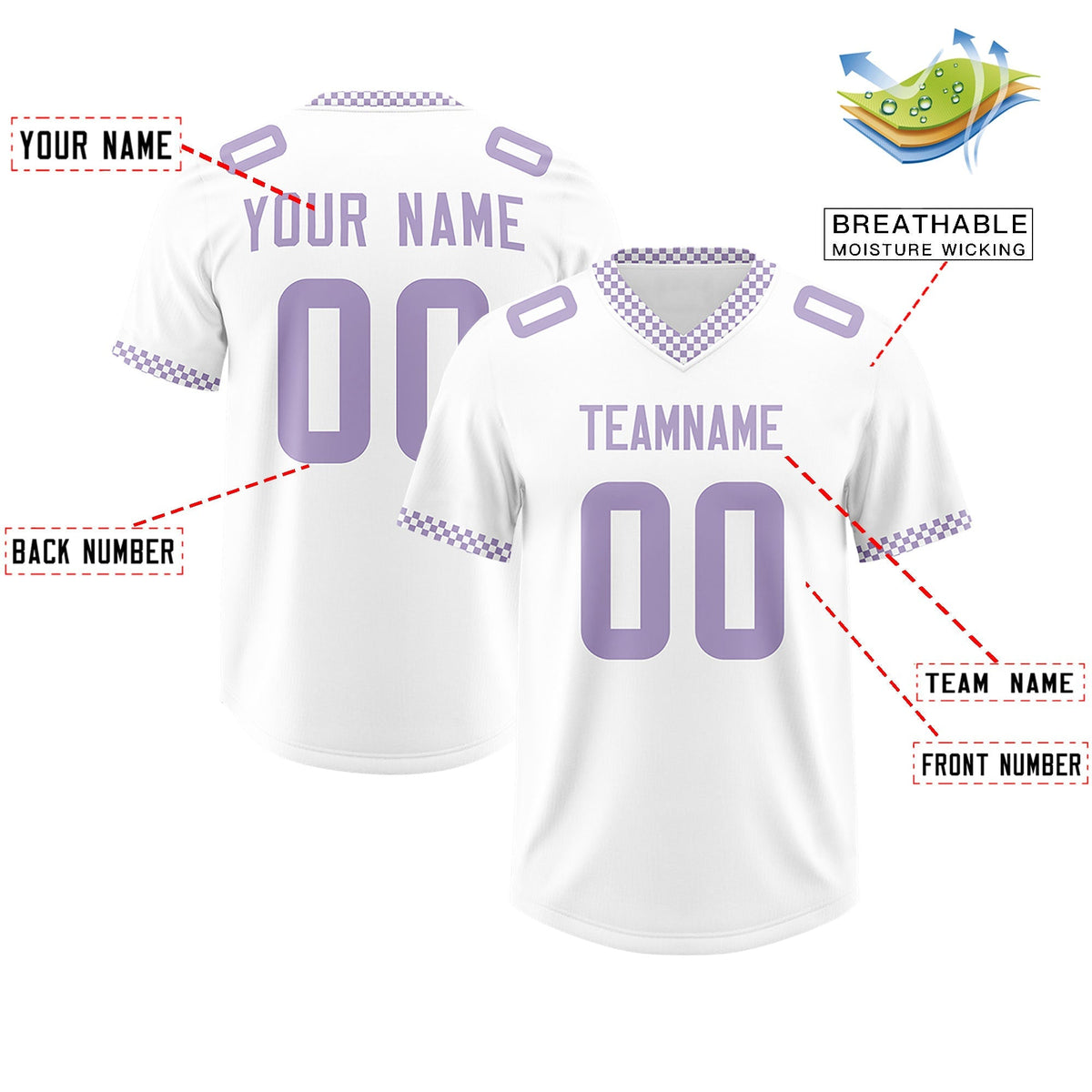 Custom White Light Purple Personalized Neckline Square Classic Authentic American Football Jersey