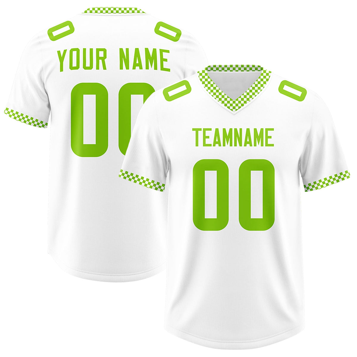Custom White Neon Green Personalized Neckline Square Classic Authentic American Football Jersey