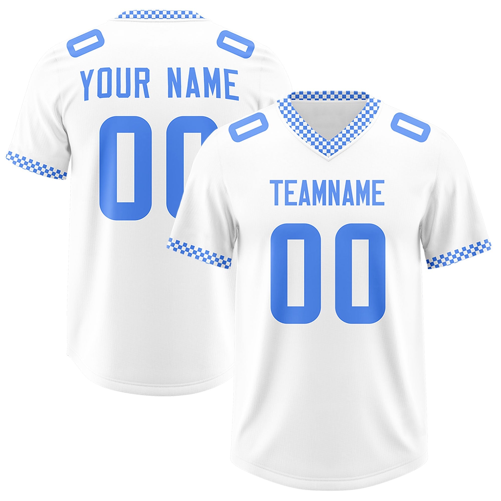 Custom White Powder Blue Personalized Neckline Square Classic Authentic American Football Jersey