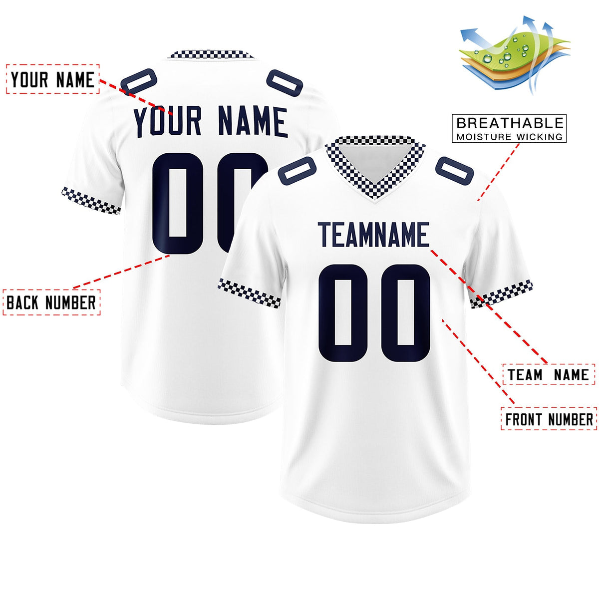 Custom White Navy Personalized Neckline Square Classic Authentic American Football Jersey