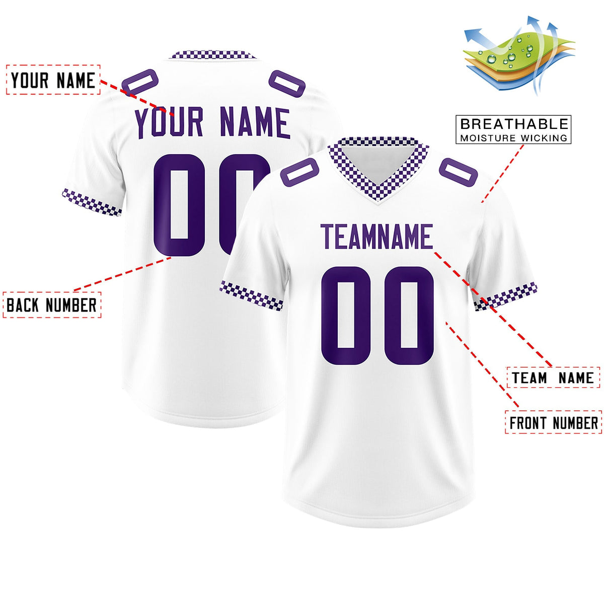 Custom White Purple Personalized Neckline Square Classic Authentic American Football Jersey