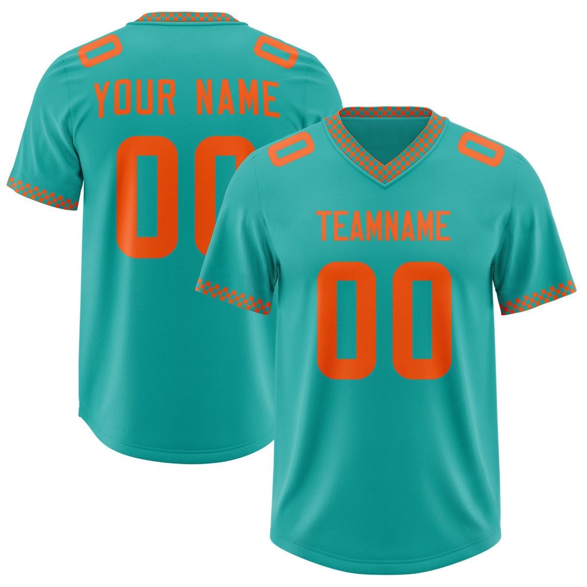 Custom Aqua Orange Personalized Neckline Square Classic Authentic American Football Jersey