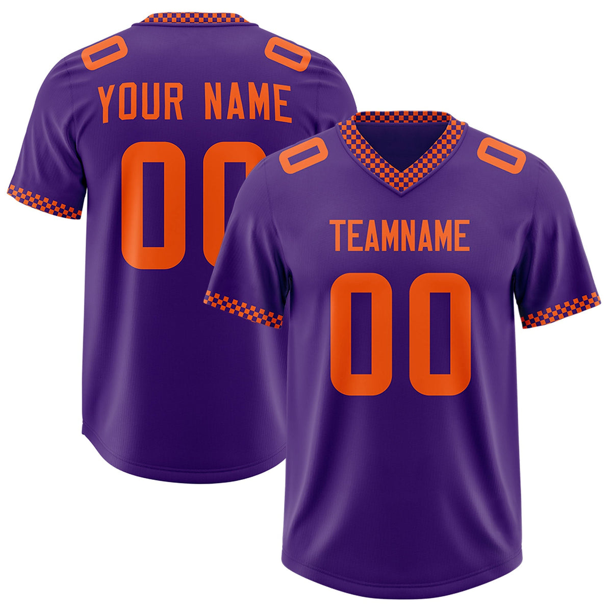 Custom Purple Orange Personalized Neckline Square Classic Authentic American Football Jersey