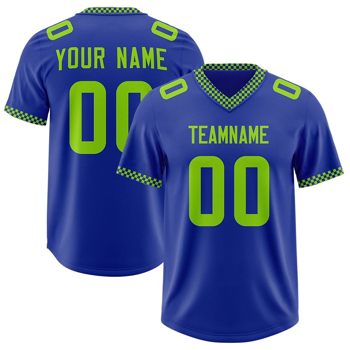 Custom Royal Neon Green Personalized Neckline Square Classic Authentic American Football Jersey