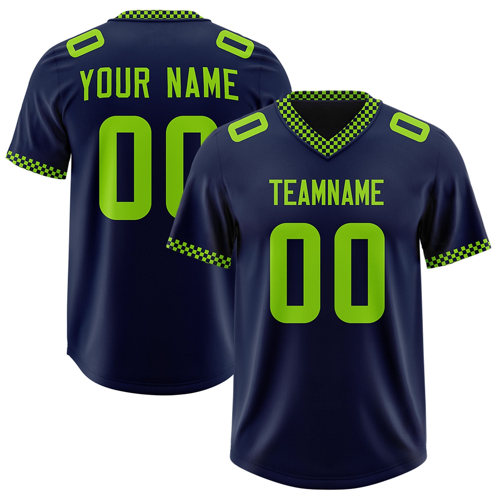 Custom Navy Neon Green Personalized Neckline Square Classic Authentic American Football Jersey