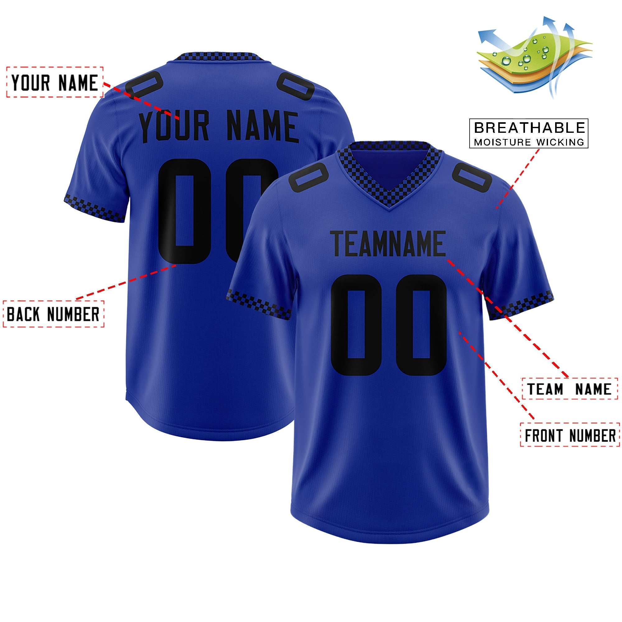 Custom Royal Black Personalized Neckline Square Classic Authentic American Football Jersey