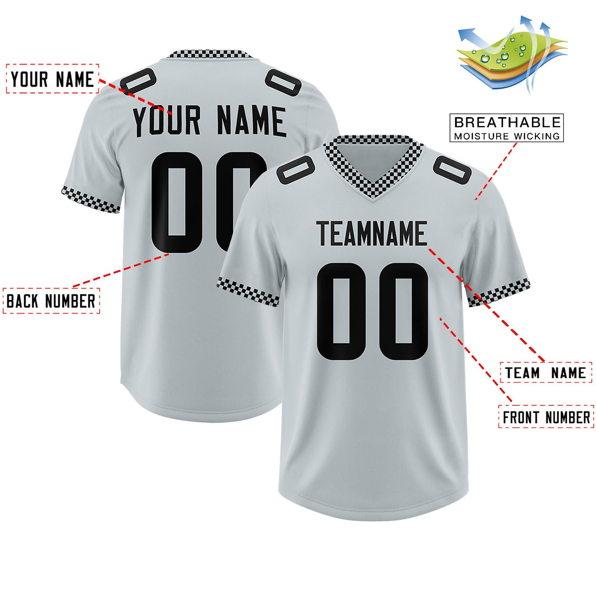 Custom Silver Black Personalized Neckline Square Classic Authentic American Football Jersey