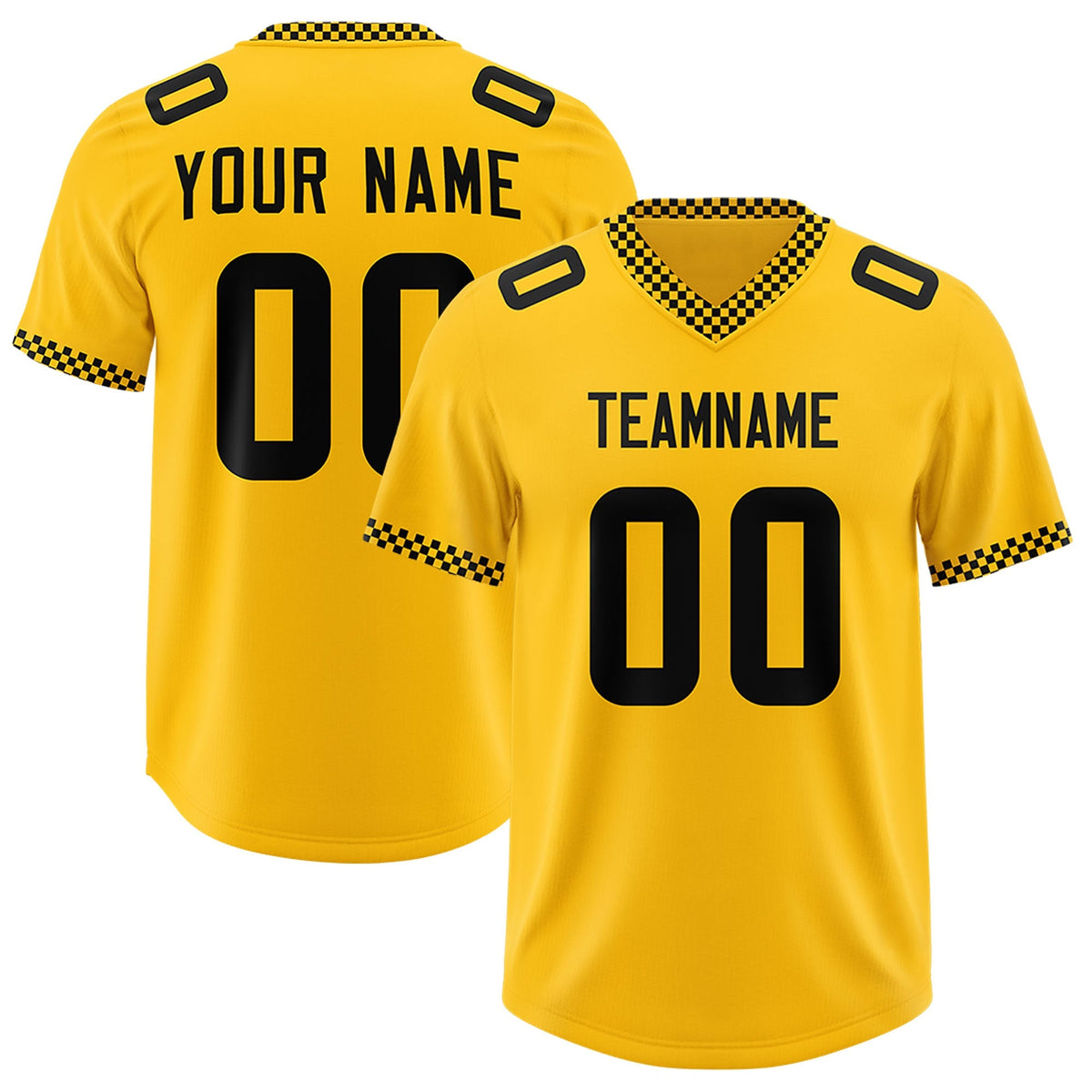 Custom Yellow Black Personalized Neckline Square Classic Authentic American Football Jersey