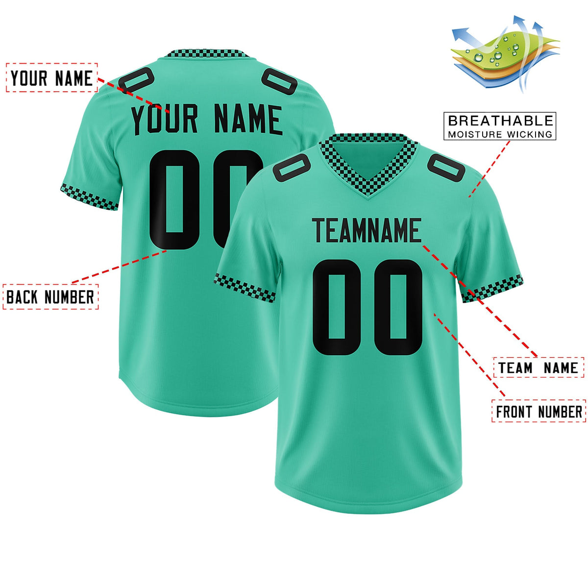 Custom Bright Green Black Personalized Neckline Square Classic Authentic American Football Jersey