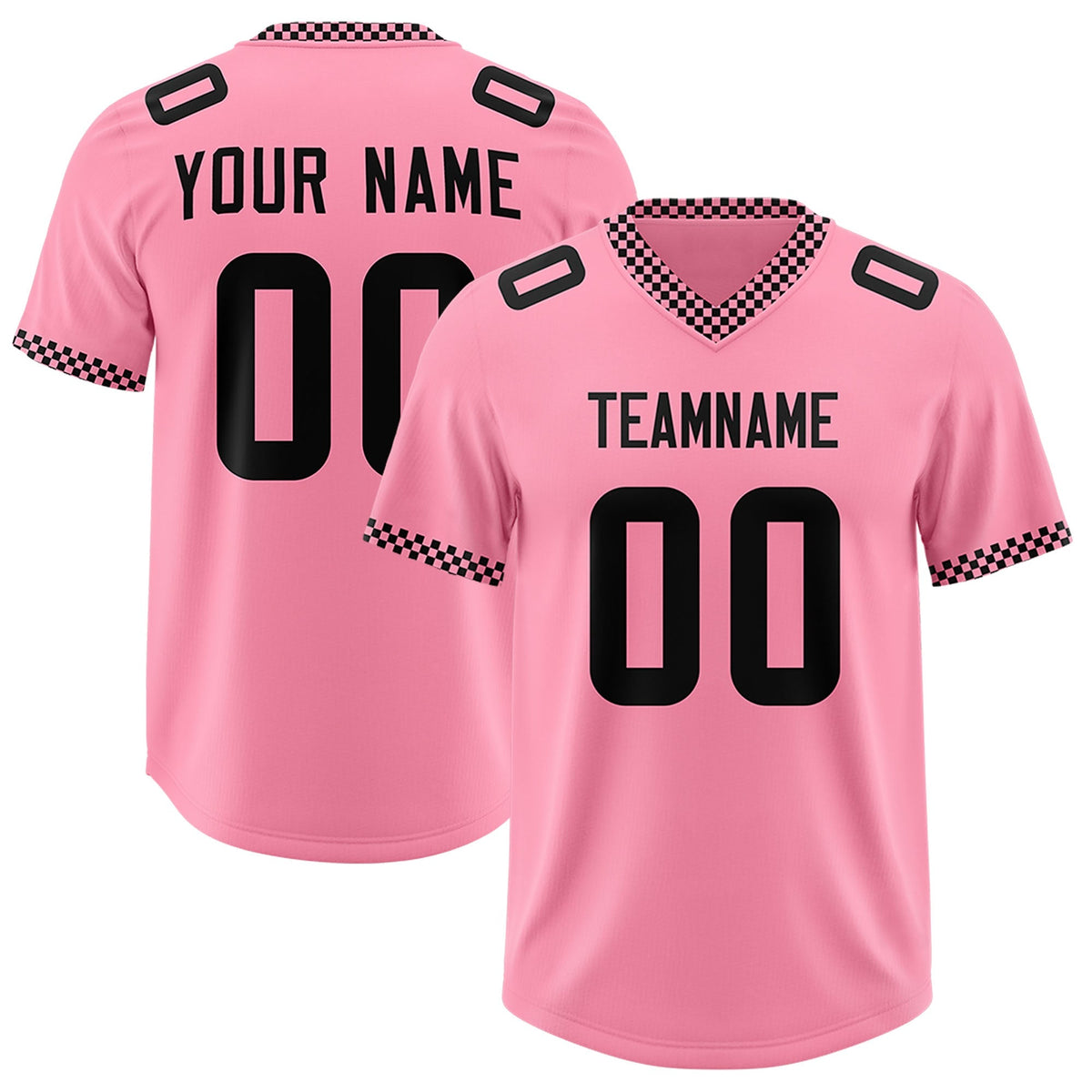 Custom Light Pink Black Personalized Neckline Square Classic Authentic American Football Jersey