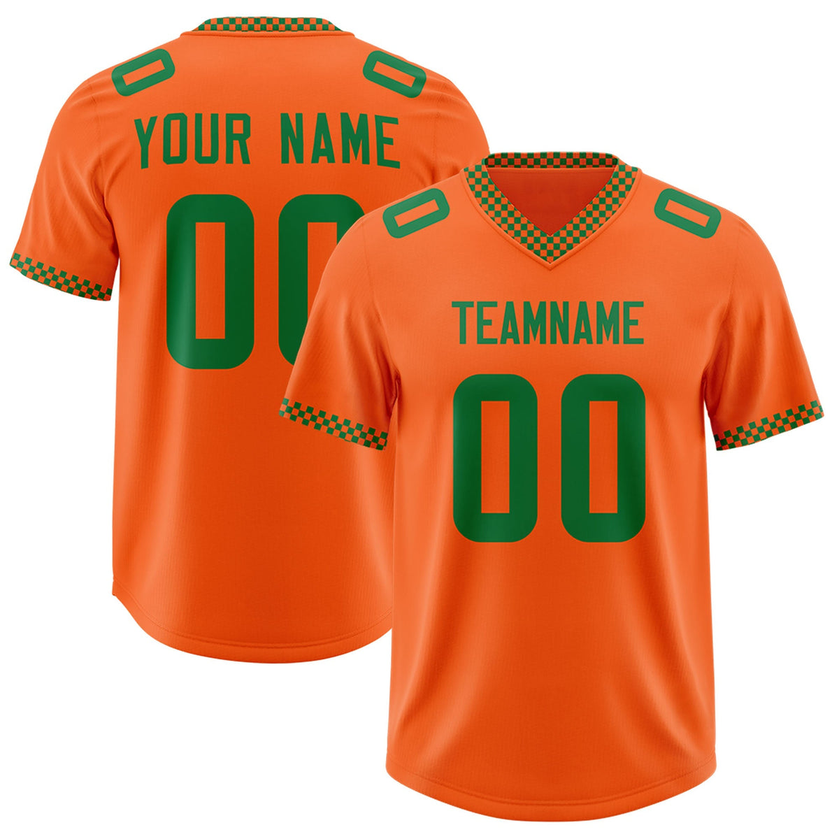 Custom Orange Kelly Green Personalized Neckline Square Classic Authentic American Football Jersey