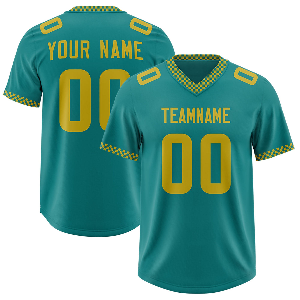 Custom Aqua Old Gold Personalized Neckline Square Classic Authentic American Football Jersey