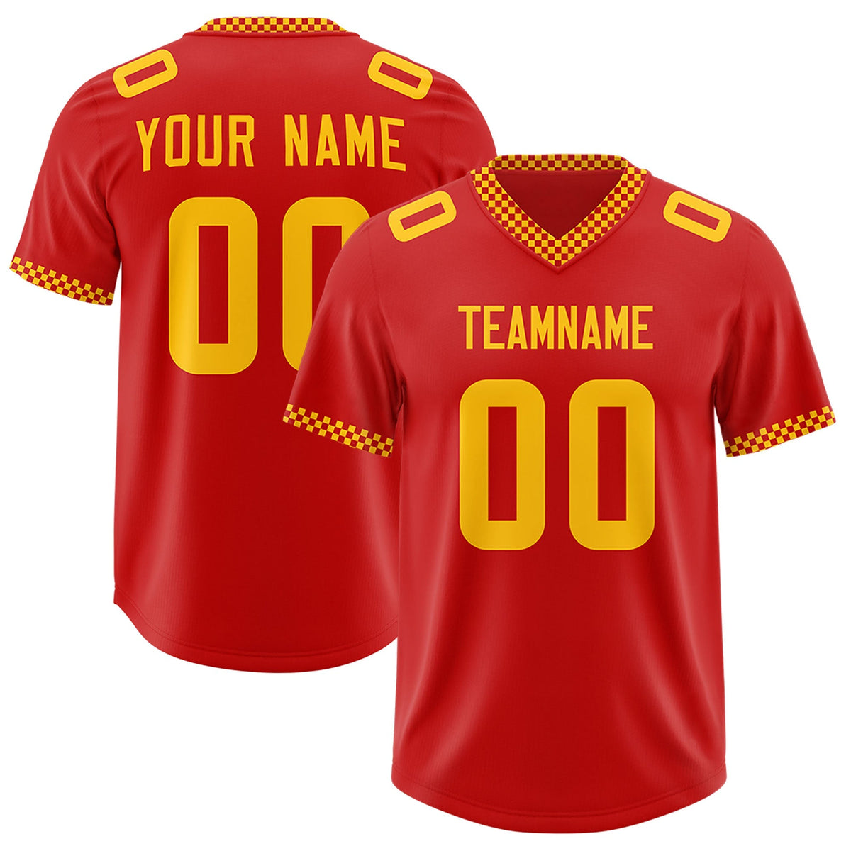 Custom Red Yellow Personalized Neckline Square Classic Authentic American Football Jersey