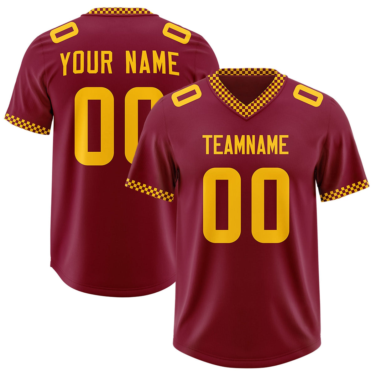 Custom Crimson Yellow Personalized Neckline Square Classic Authentic American Football Jersey