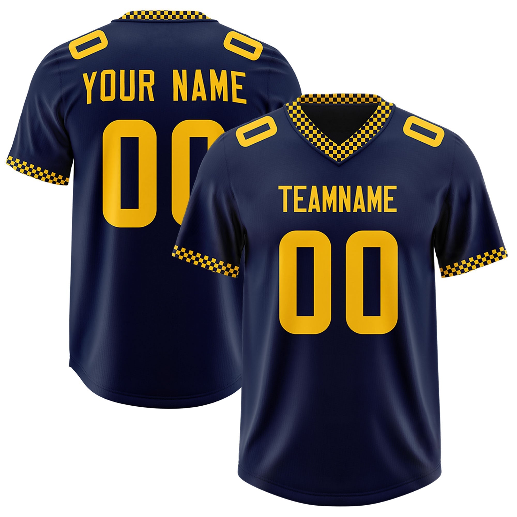 Custom Navy Yellow Personalized Neckline Square Classic Authentic American Football Jersey