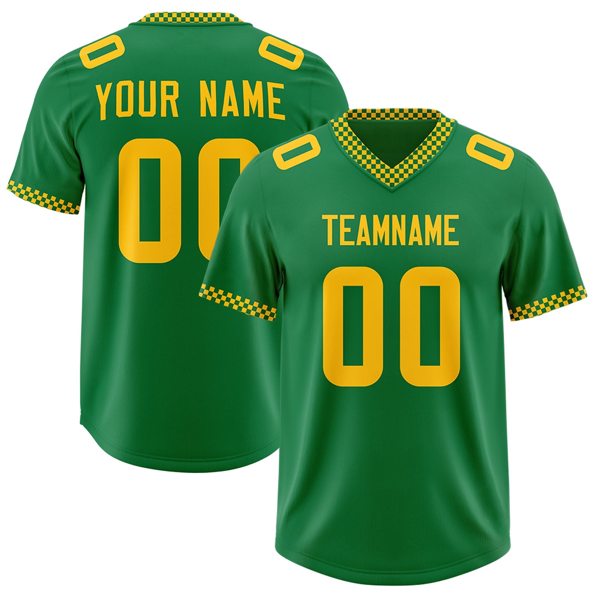 Custom Kelly Green Yellow Personalized Neckline Square Classic Authentic American Football Jersey