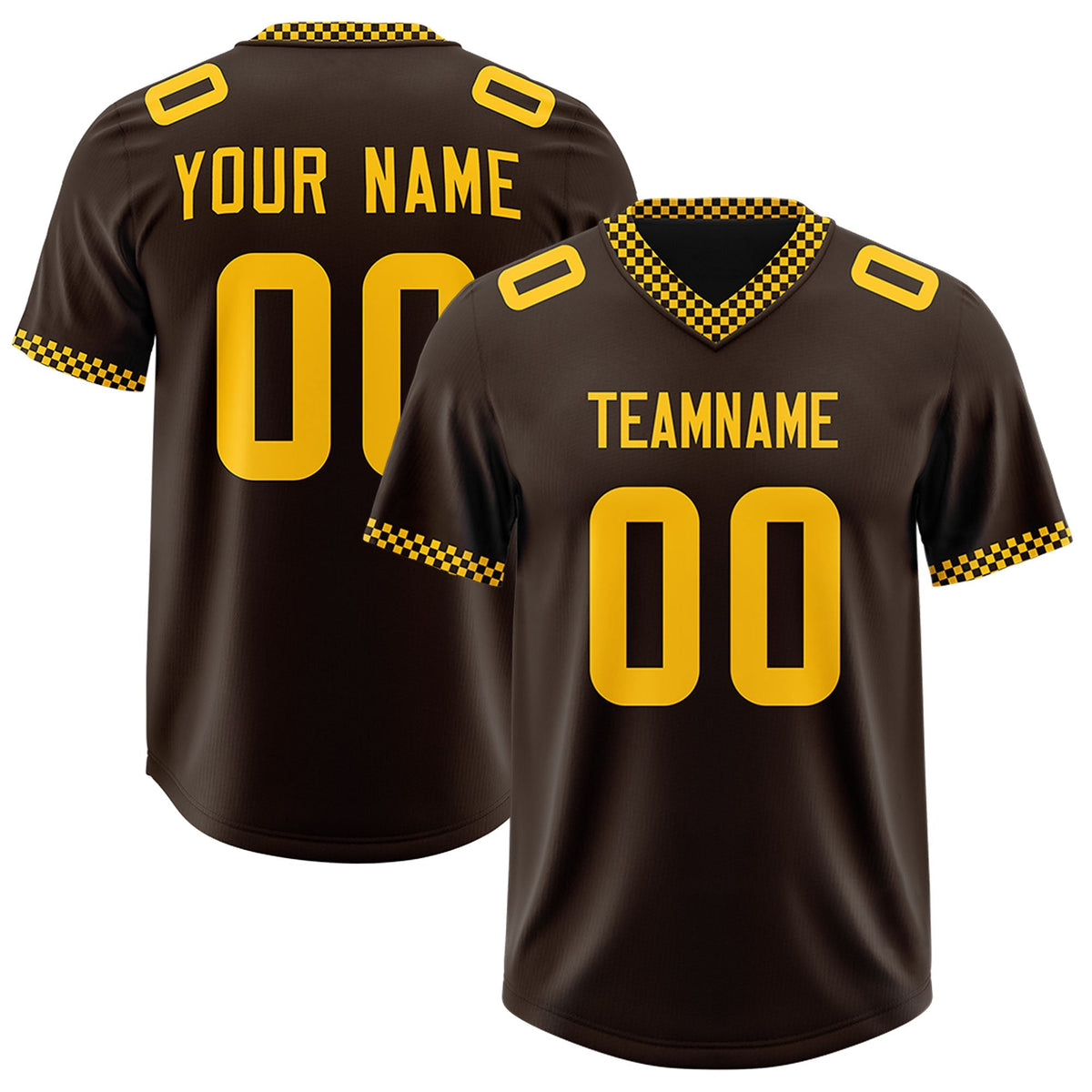 Custom Brown Yellow Personalized Neckline Square Classic Authentic American Football Jersey