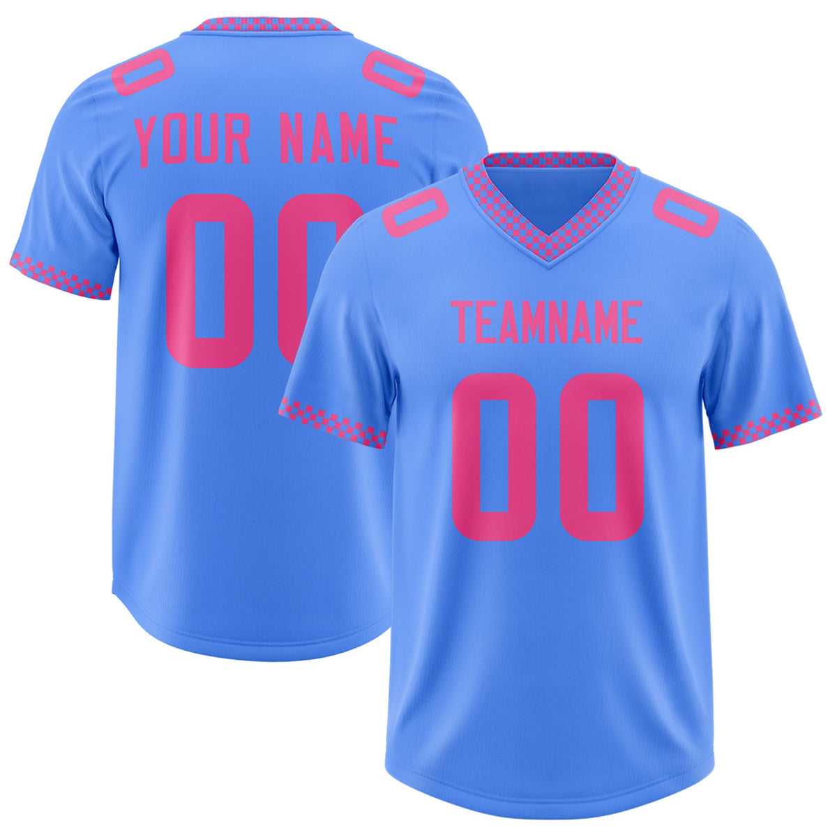 Custom Powder Blue Pink Personalized Neckline Square Classic Authentic American Football Jersey