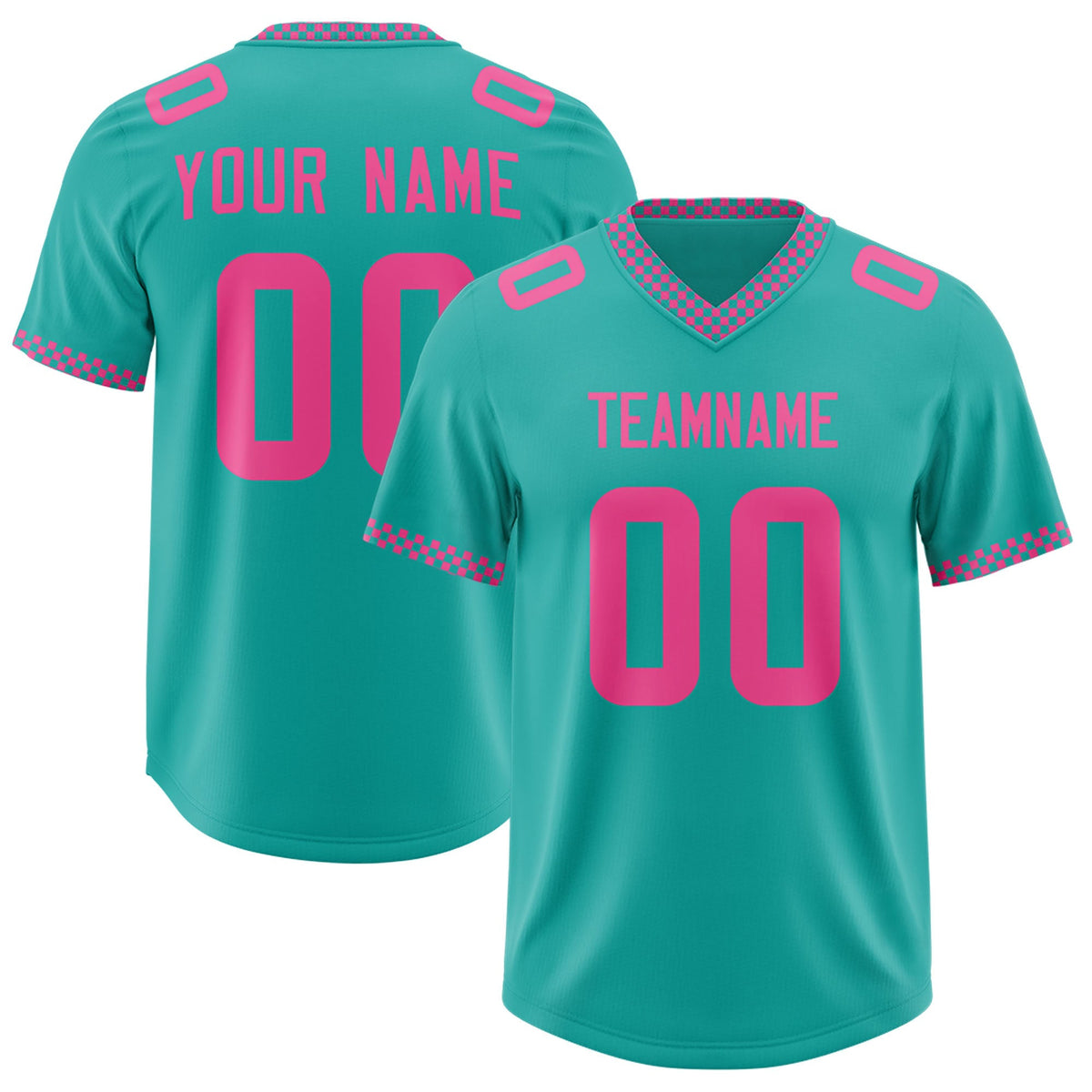 Custom Aqua Pink Personalized Neckline Square Classic Authentic American Football Jersey
