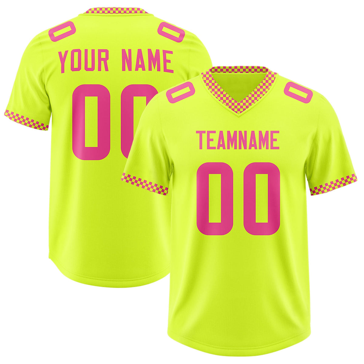 Custom Fluorescent Green Pink Personalized Neckline Square Classic Authentic American Football Jersey