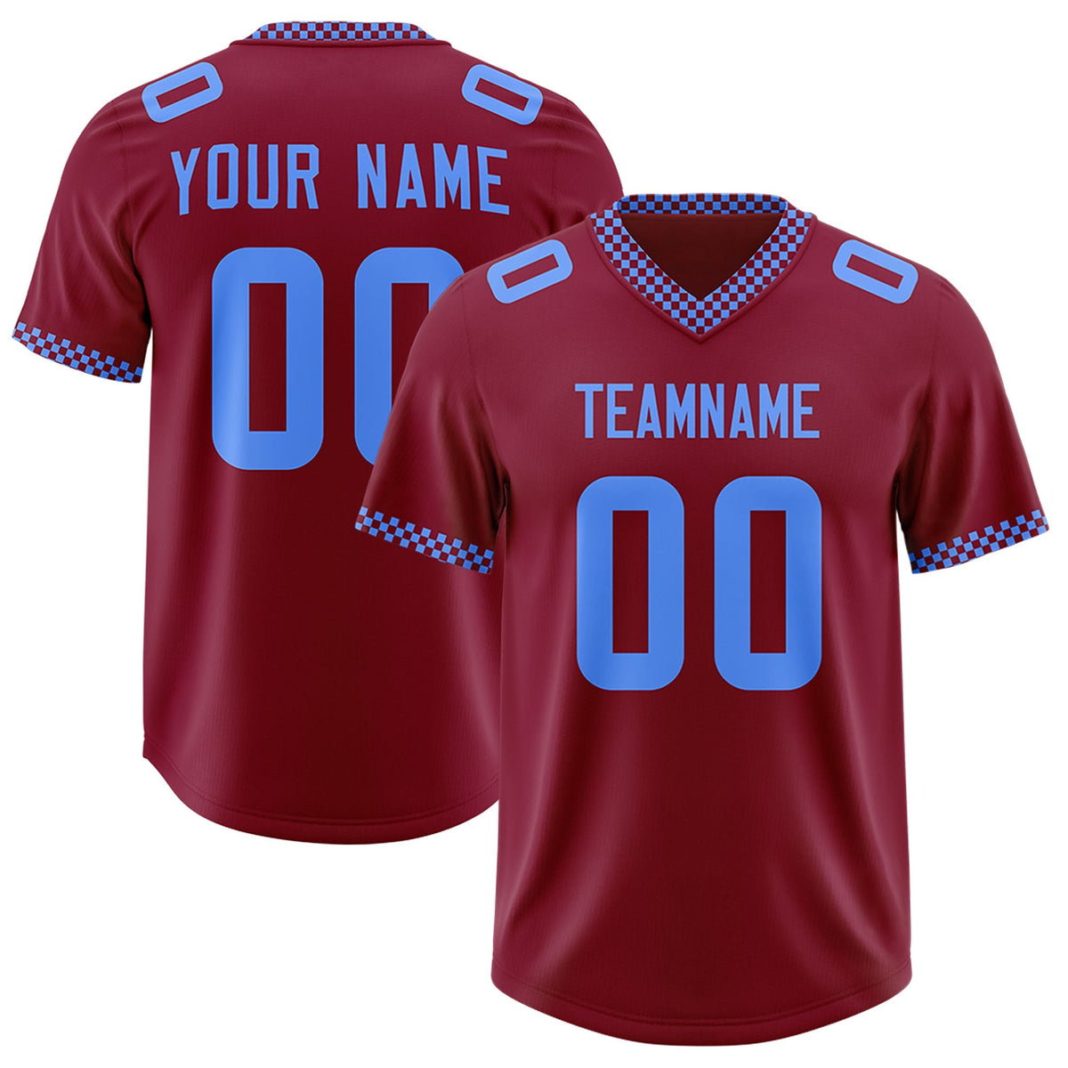 Custom Crimson Powder Blue Personalized Neckline Square Classic Authentic American Football Jersey