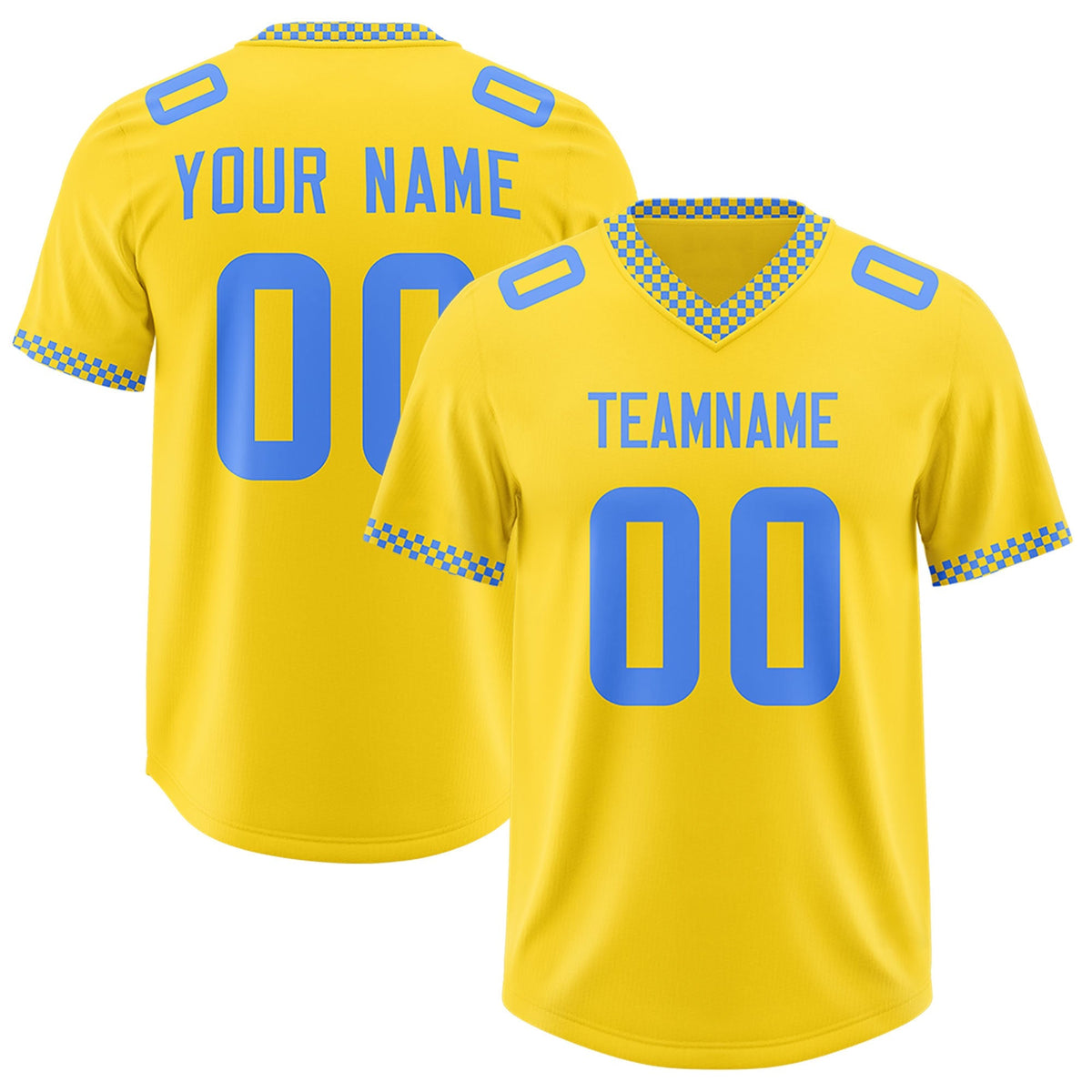 Custom Gold Powder Blue Personalized Neckline Square Classic Authentic American Football Jersey