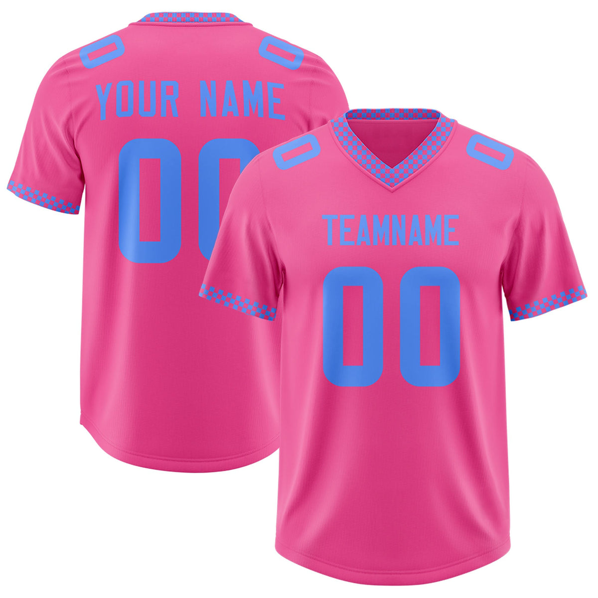 Custom Pink Powder Blue Personalized Neckline Square Classic Authentic American Football Jersey