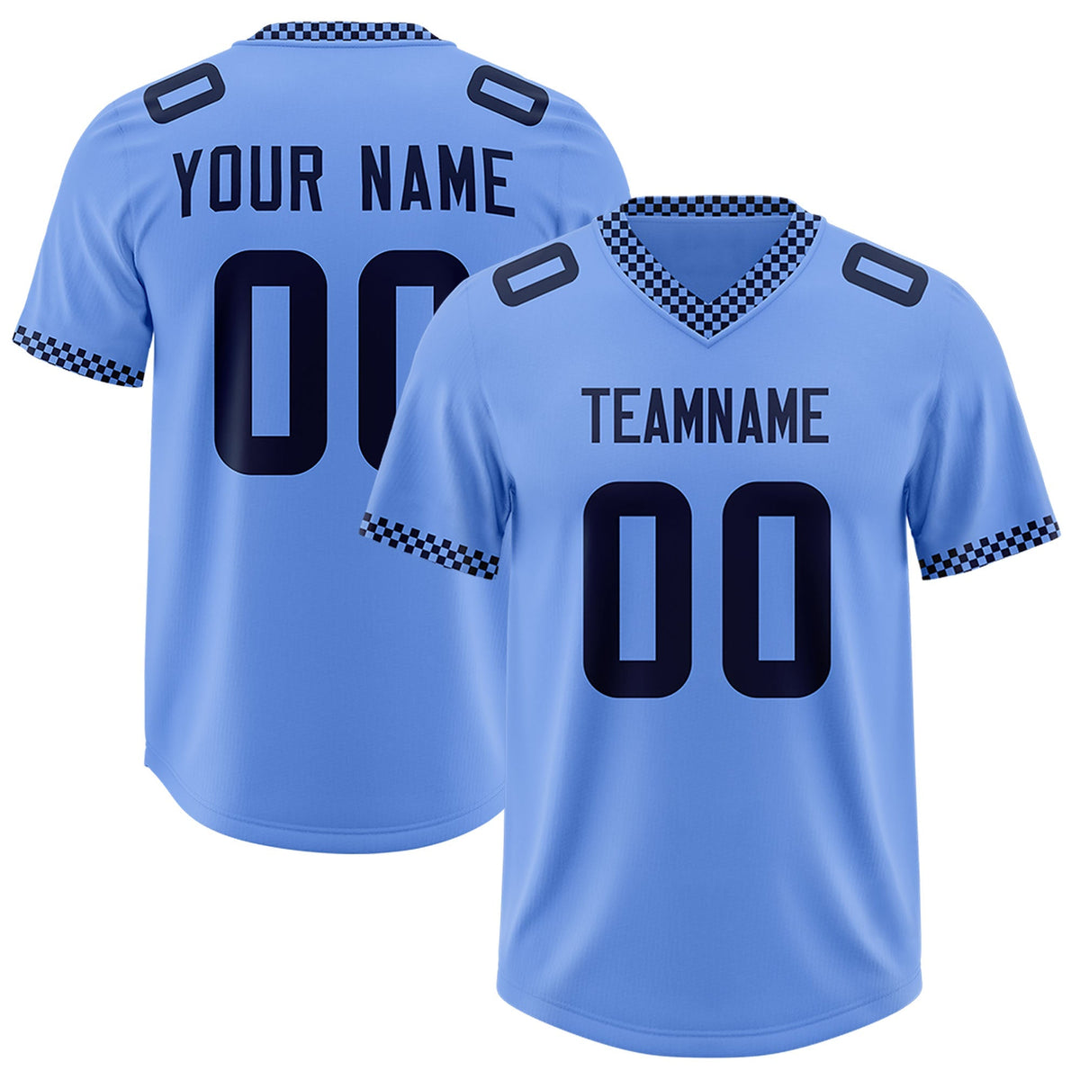 Custom Light Blue Navy Personalized Neckline Square Classic Authentic American Football Jersey
