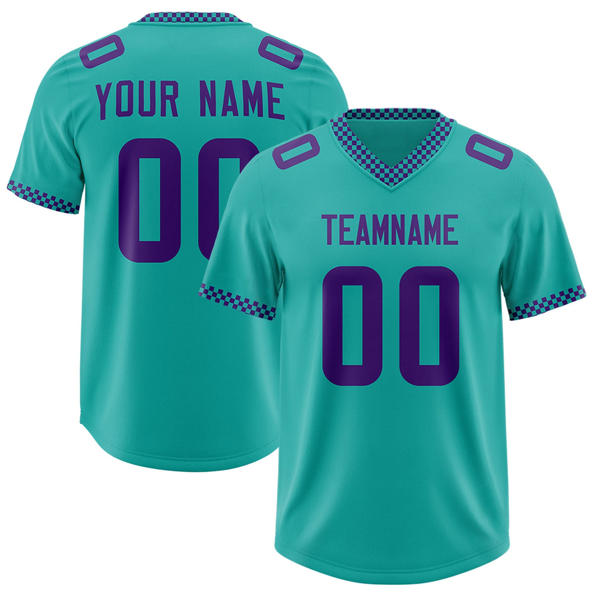 Custom Aqua Purple Personalized Neckline Square Classic Authentic American Football Jersey