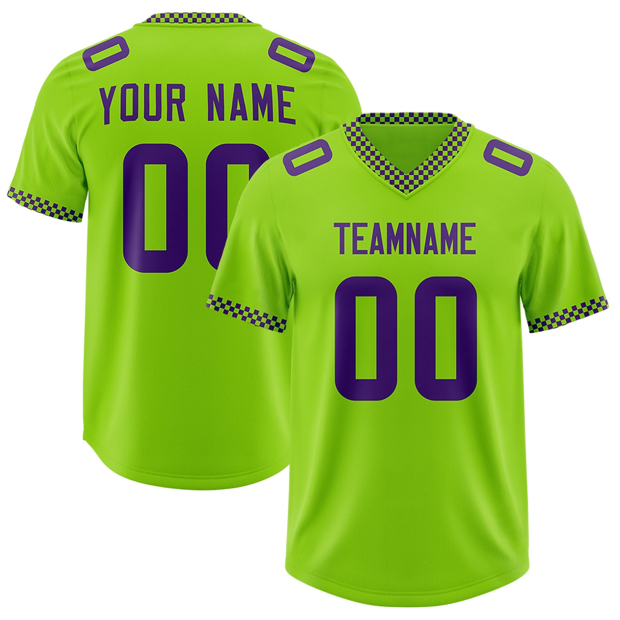 Custom Neon Green Purple Personalized Neckline Square Classic Authentic American Football Jersey