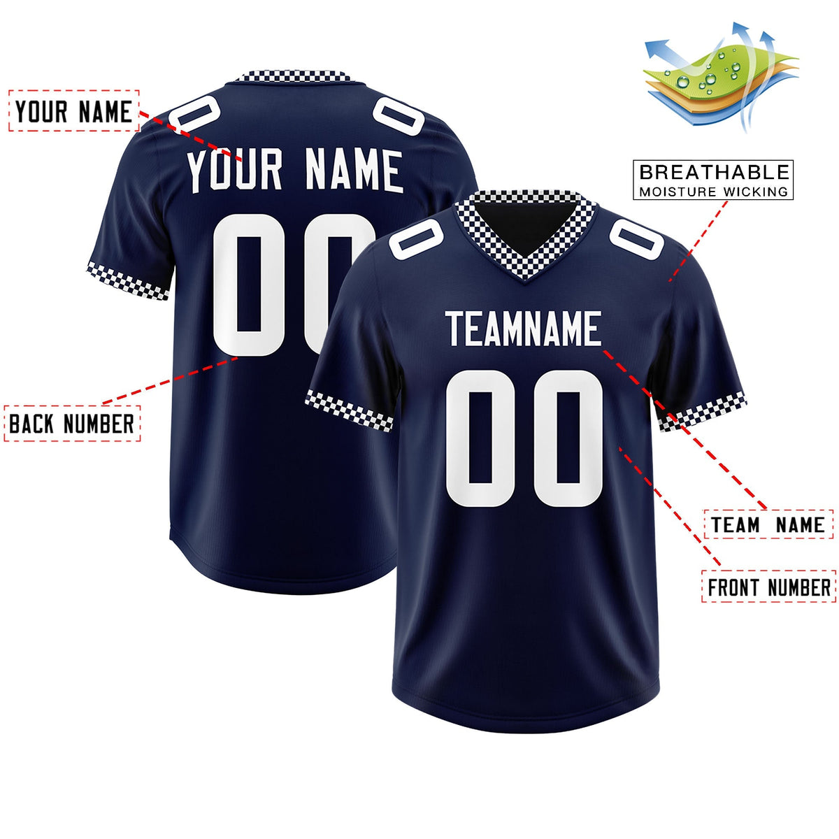 Custom Navy White Personalized Neckline Square Classic Authentic American Football Jersey