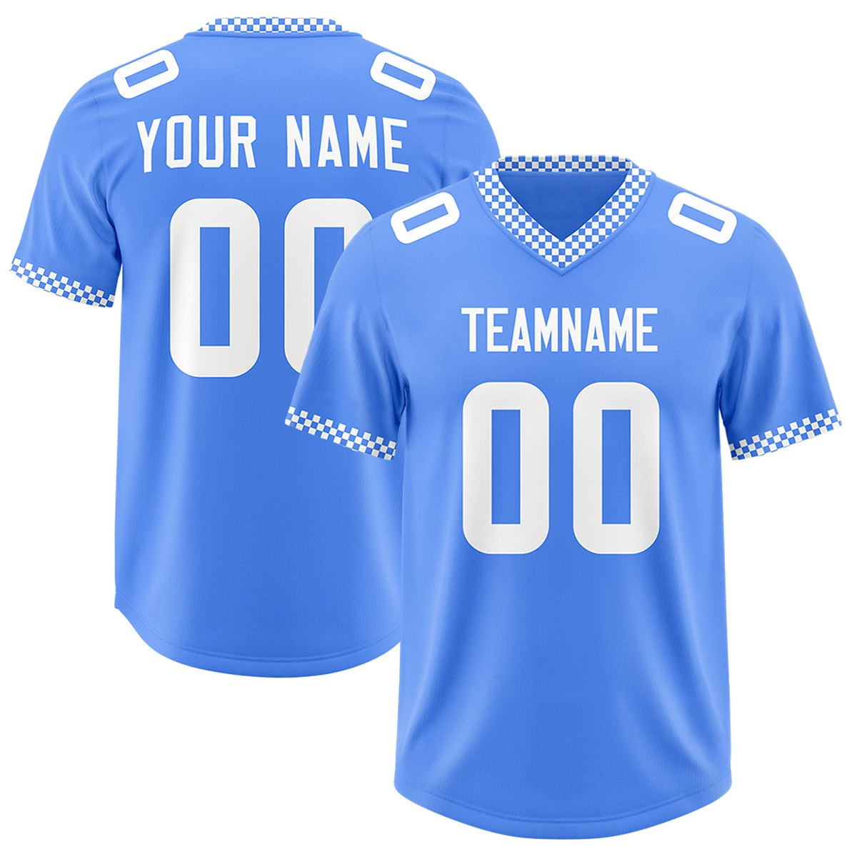 Custom Powder Blue White Personalized Neckline Square Classic Authentic American Football Jersey