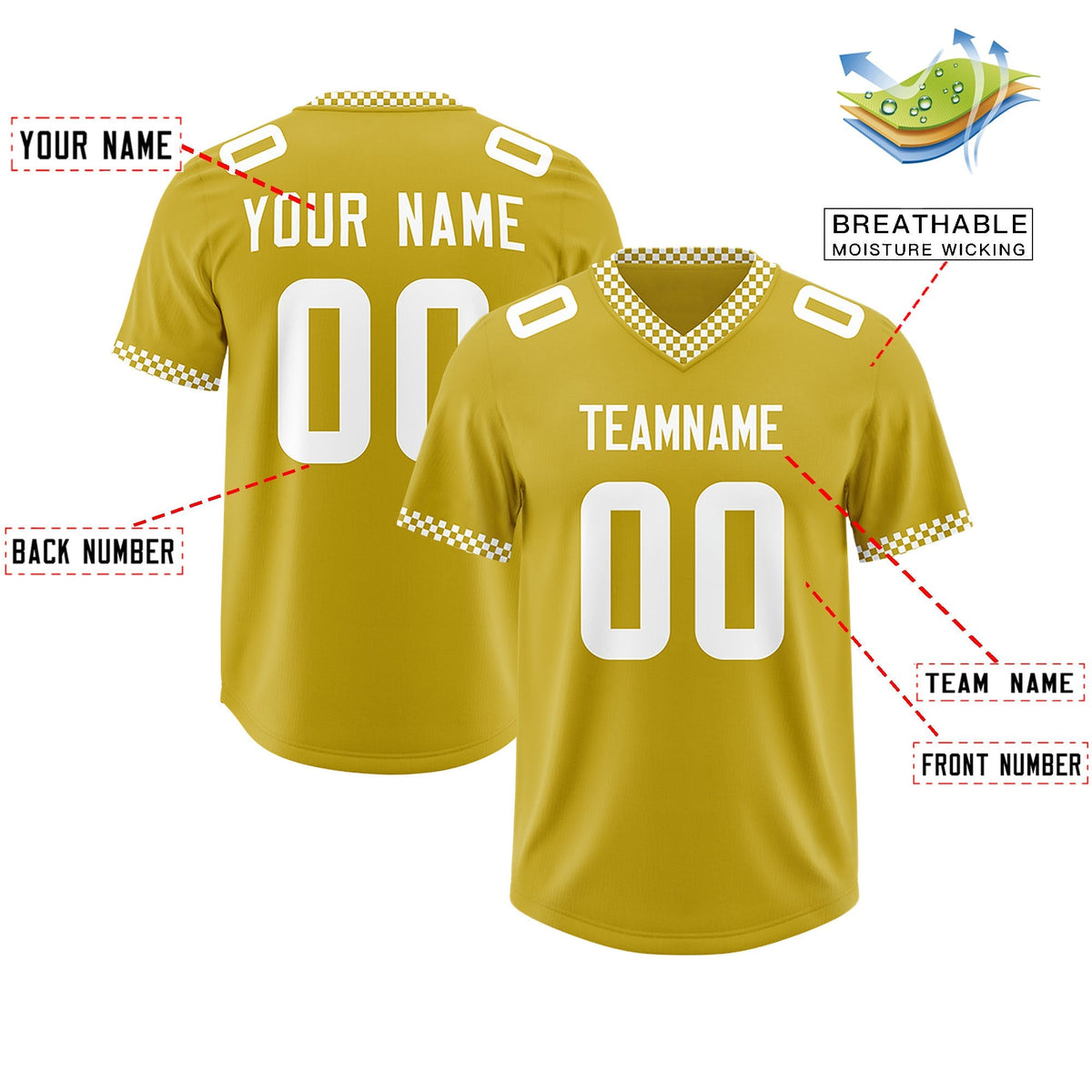 Custom Old Gold White Personalized Neckline Square Classic Authentic American Football Jersey