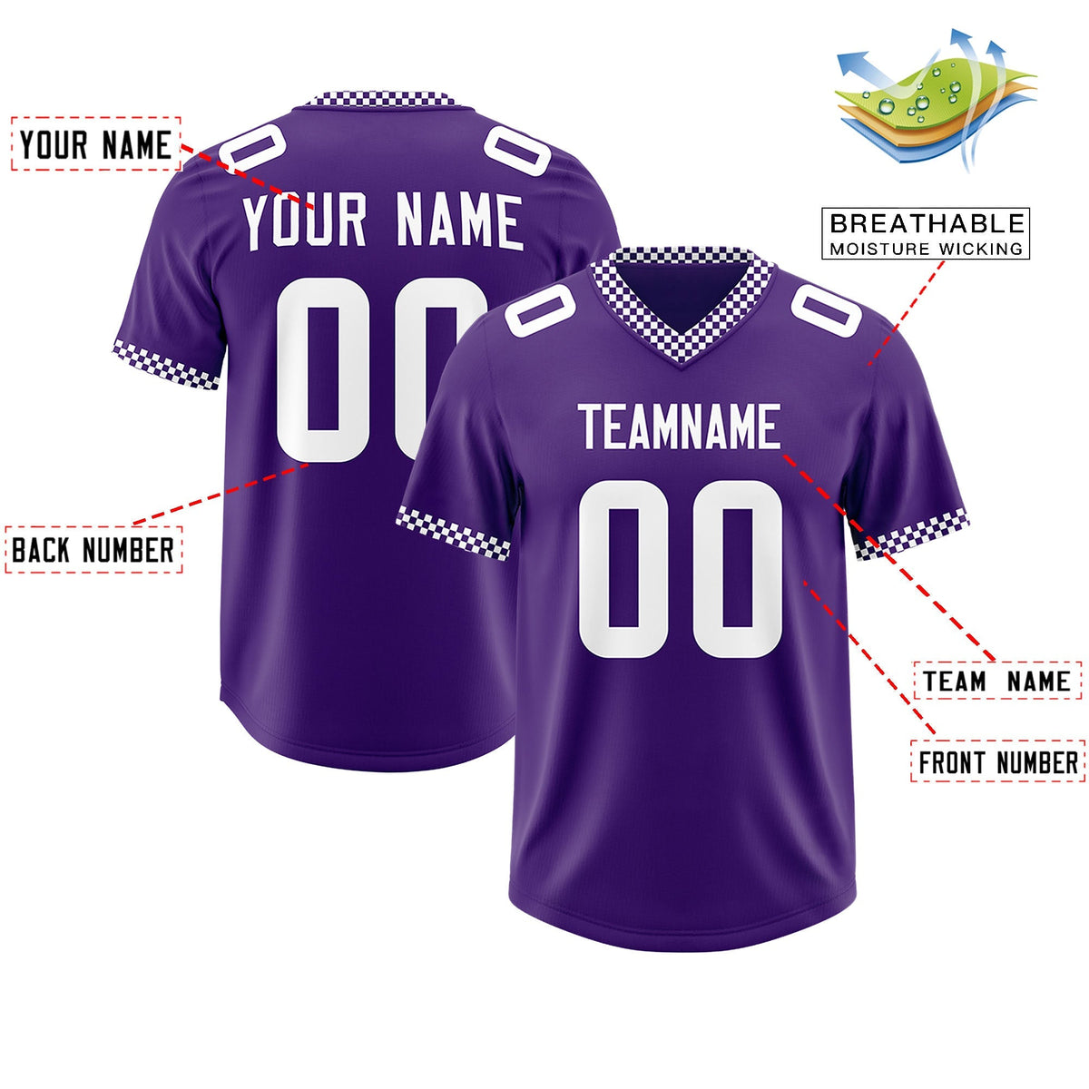Custom Purple White Personalized Neckline Square Classic Authentic American Football Jersey