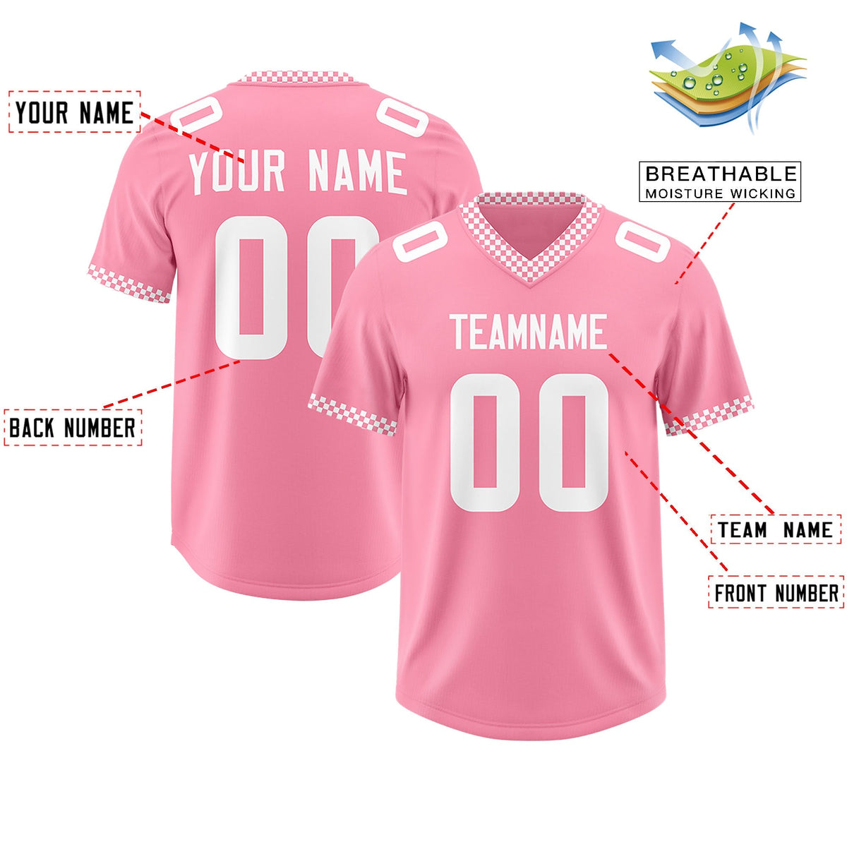 Custom Light Pink White Personalized Neckline Square Classic Authentic American Football Jersey