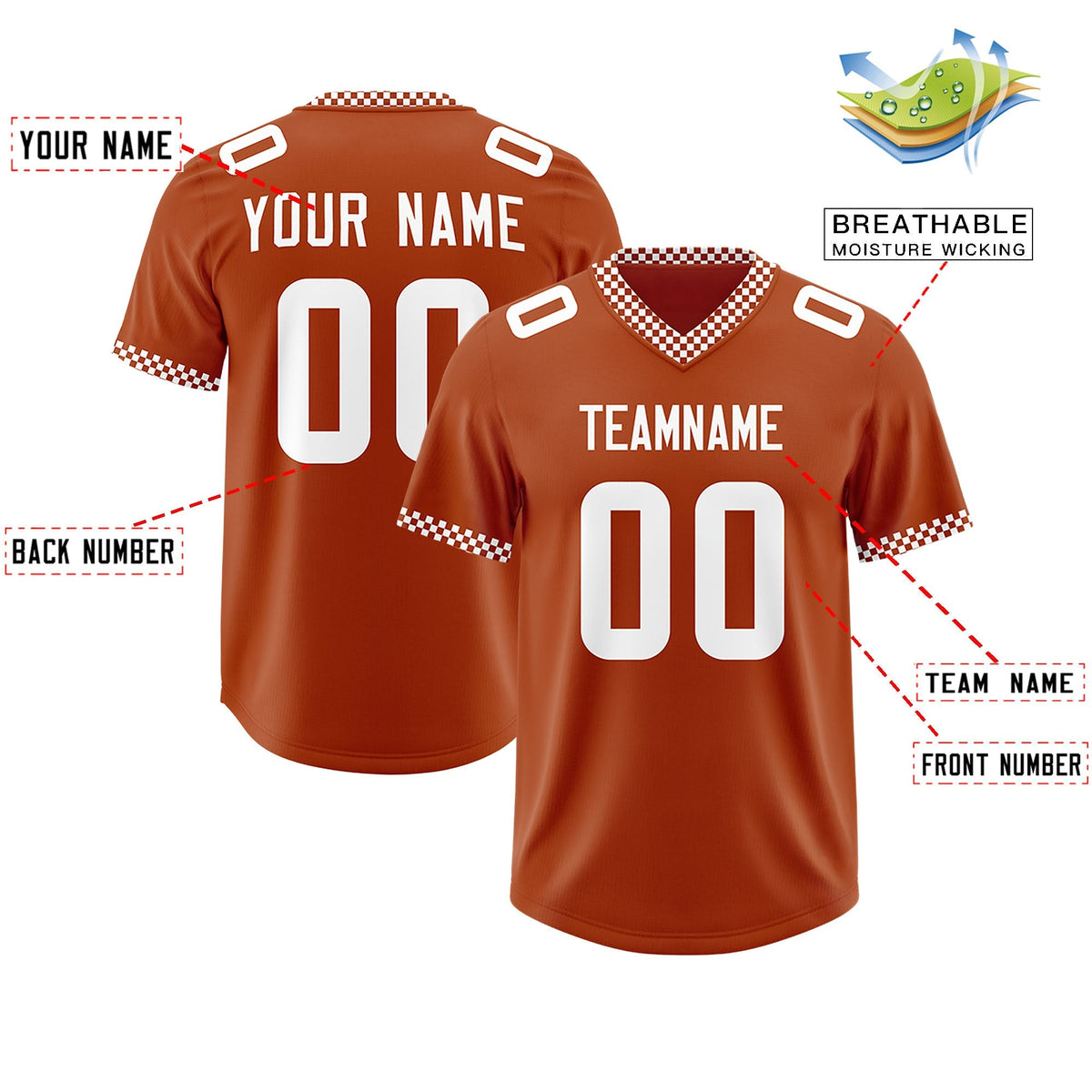 Custom Texas Orange White Personalized Neckline Square Classic Authentic American Football Jersey