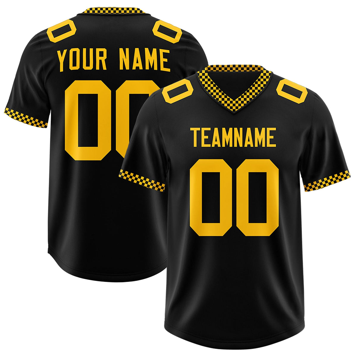 Custom Black Yellow Personalized Neckline Square Classic Authentic American Football Jersey
