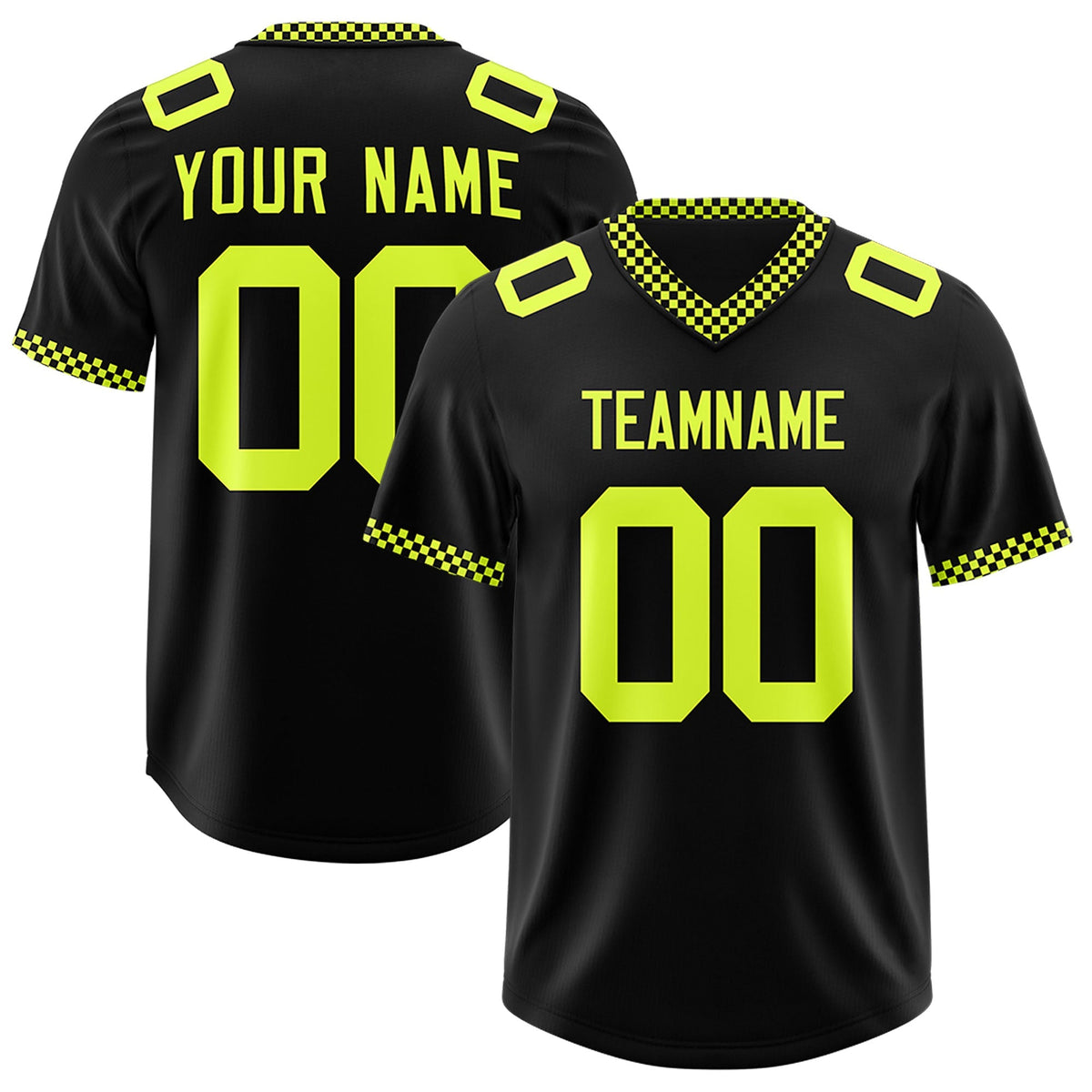 Custom Black Fluorescent Green Personalized Neckline Square Classic Authentic American Football Jersey