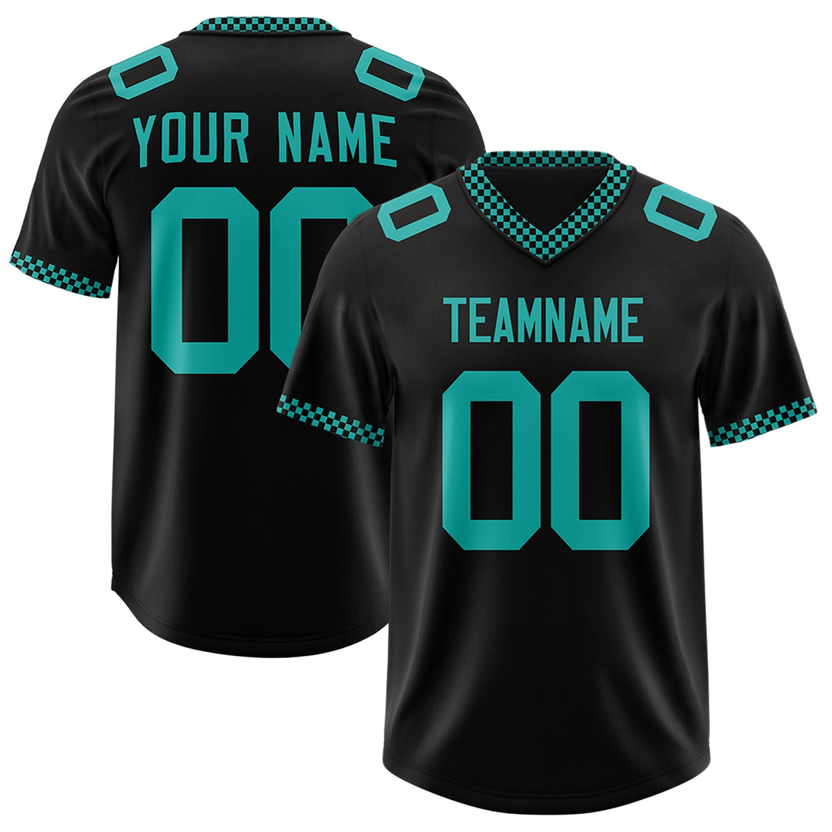 Custom Black Aqua Personalized Neckline Square Classic Authentic American Football Jersey