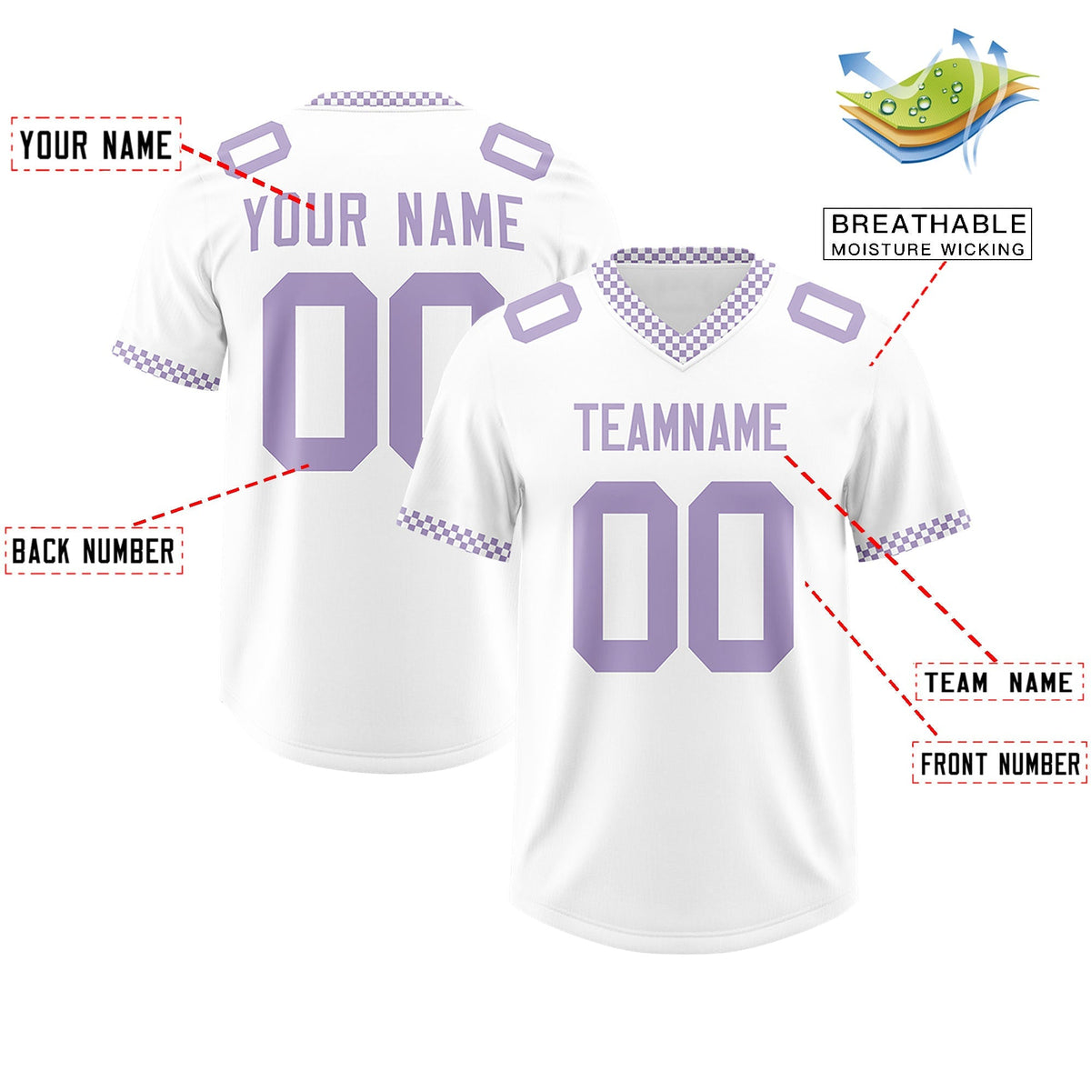 Custom White Light Purple Personalized Neckline Square Classic Authentic American Football Jersey