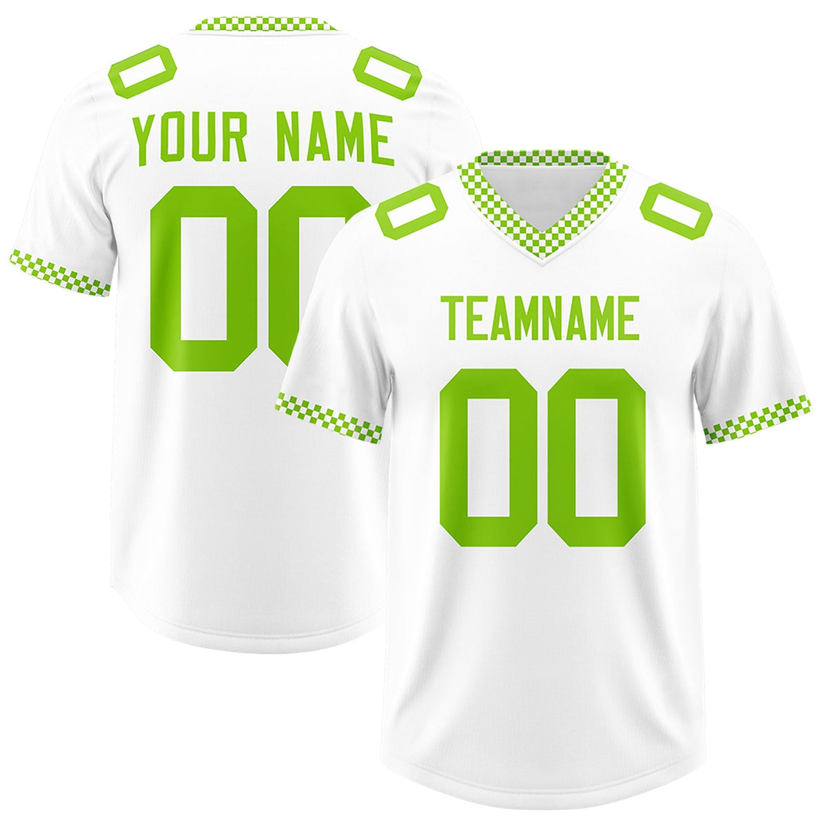 Custom White Neon Green Personalized Neckline Square Classic Authentic American Football Jersey
