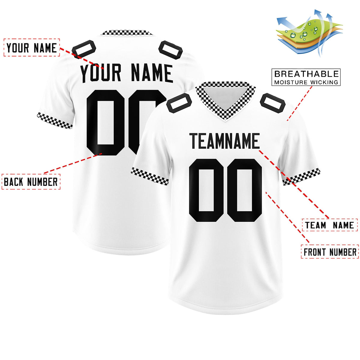 Custom White Black Personalized Neckline Square Classic Authentic American Football Jersey
