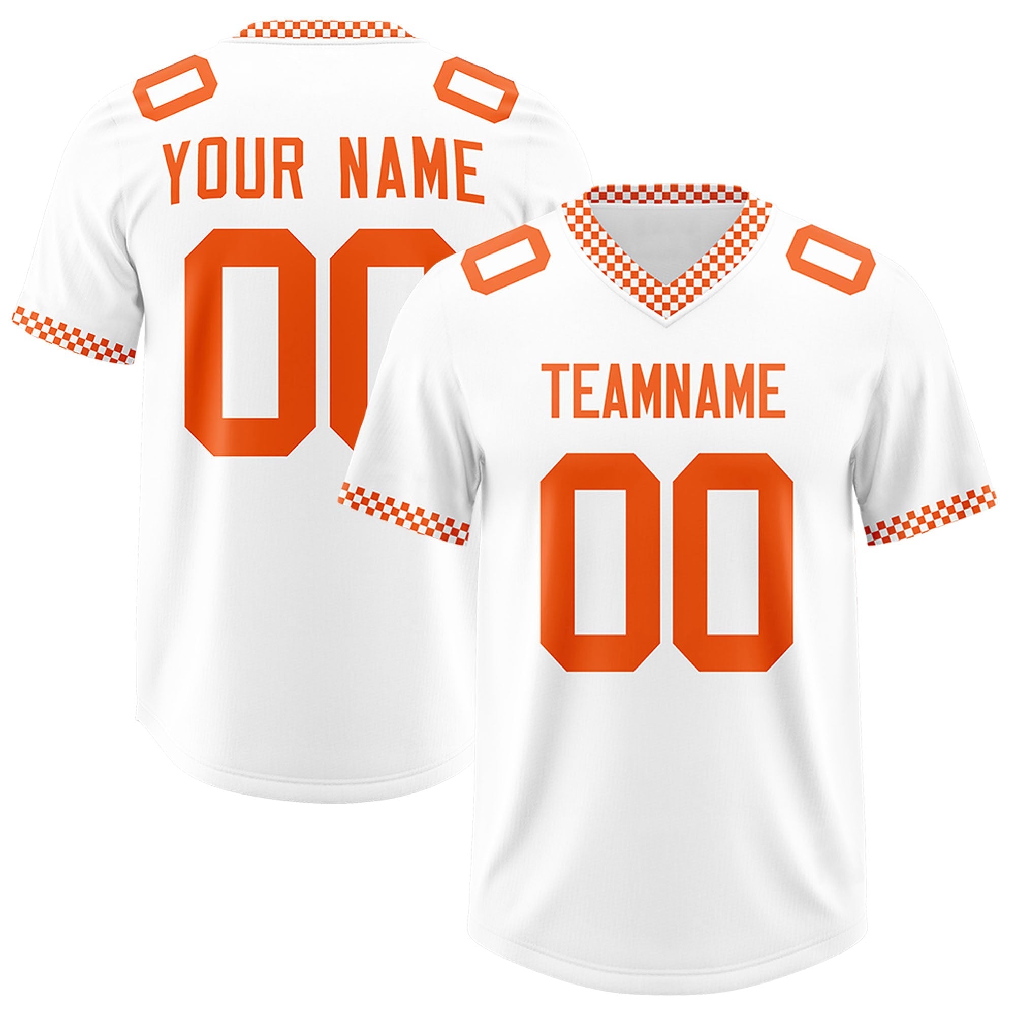 Custom White Orange Personalized Neckline Square Classic Authentic American Football Jersey