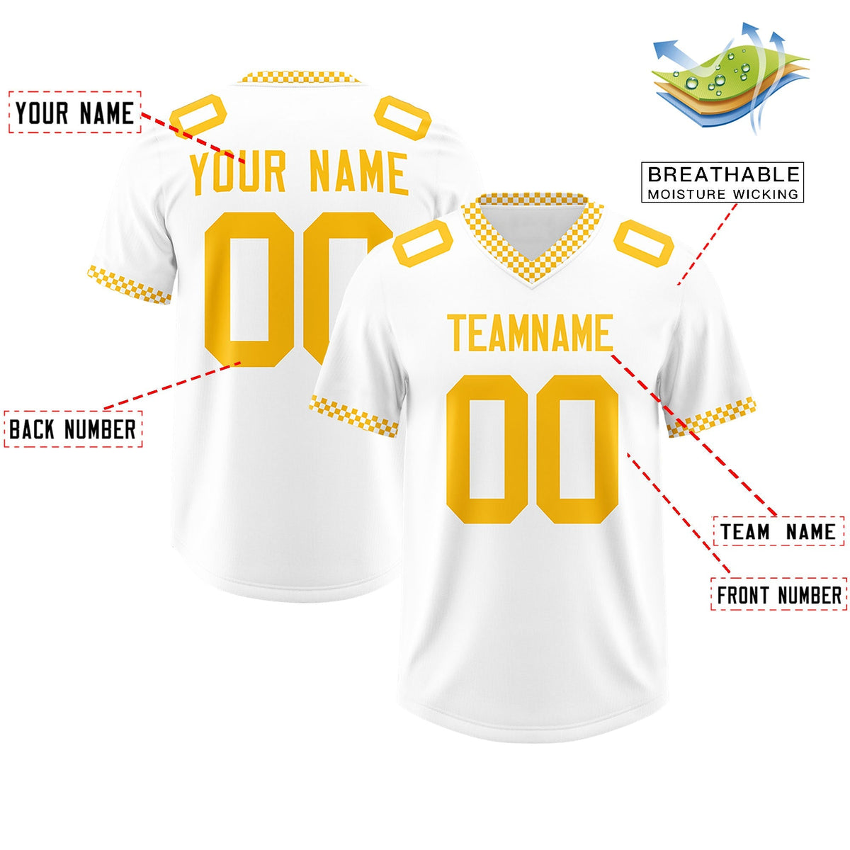 Custom White Yellow Personalized Neckline Square Classic Authentic American Football Jersey