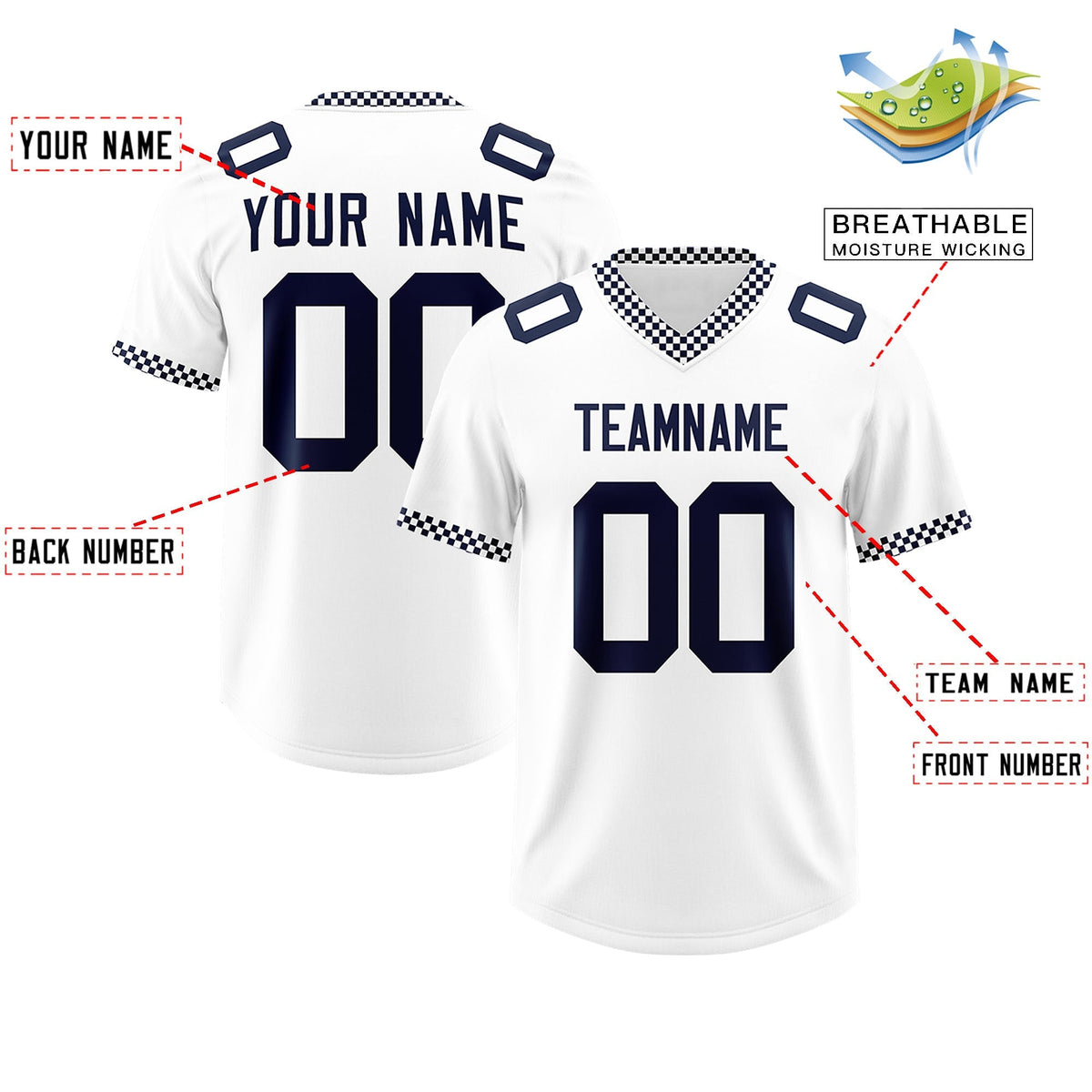 Custom White Navy Personalized Neckline Square Classic Authentic American Football Jersey