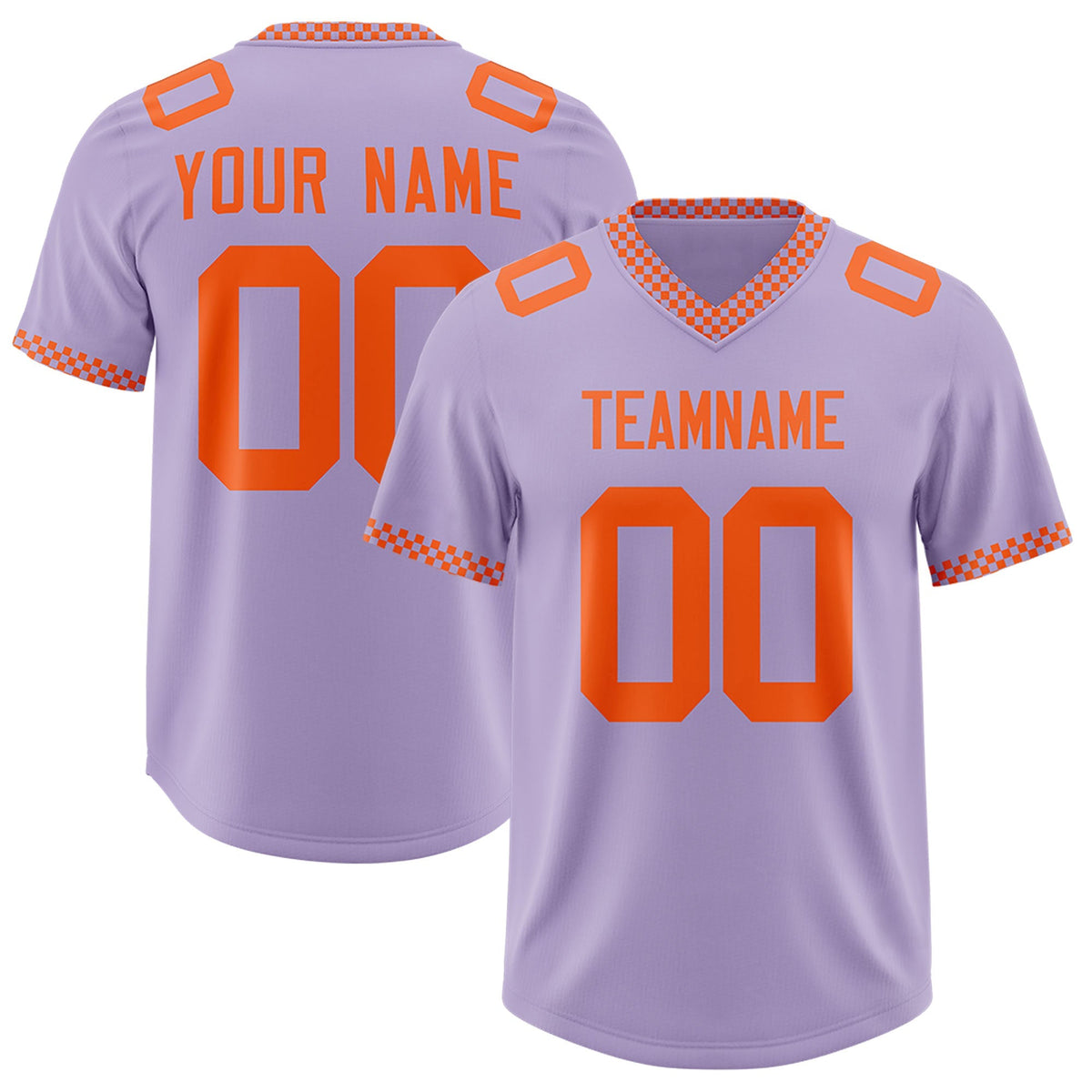 Custom Light Purple Orange Personalized Neckline Square Classic Authentic American Football Jersey