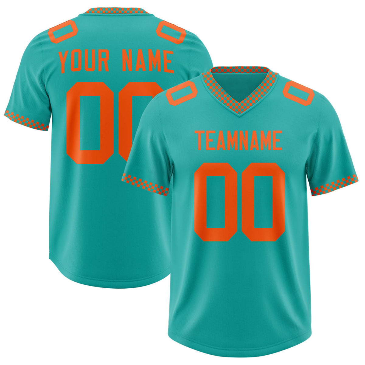 Custom Aqua Orange Personalized Neckline Square Classic Authentic American Football Jersey
