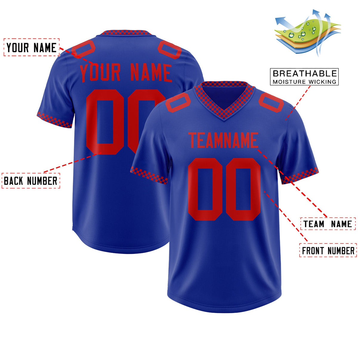Custom Royal Red Personalized Neckline Square Classic Authentic American Football Jersey
