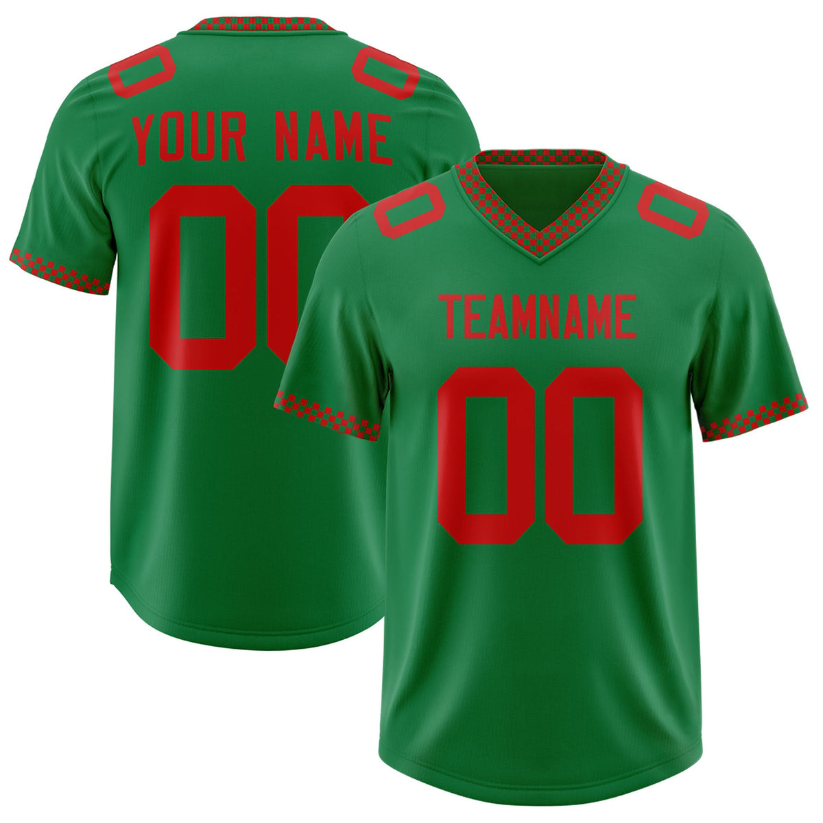 Custom Kelly Green Red Personalized Neckline Square Classic Authentic American Football Jersey